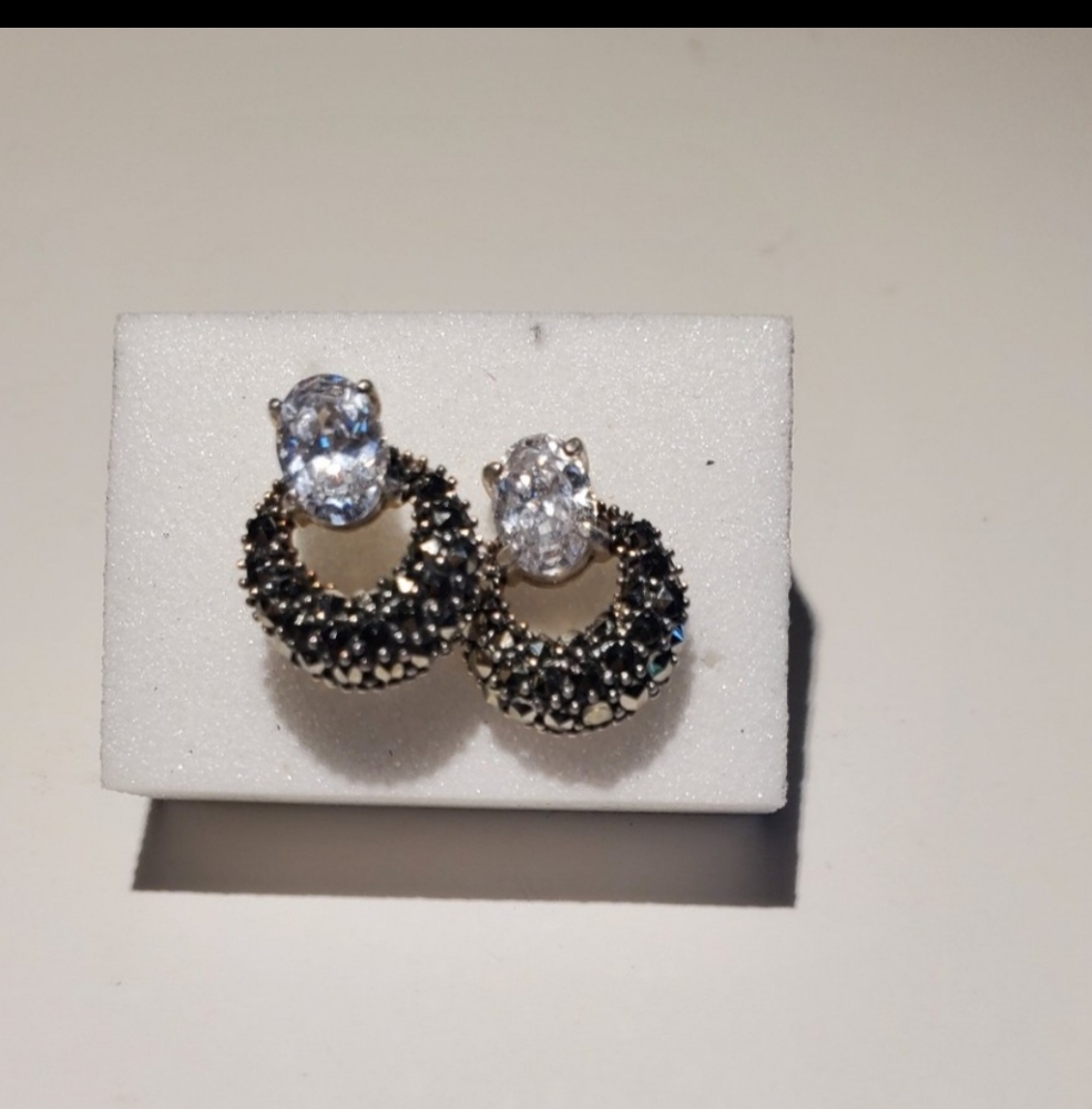 Judith Jack Black and Sterling Silver Earrings